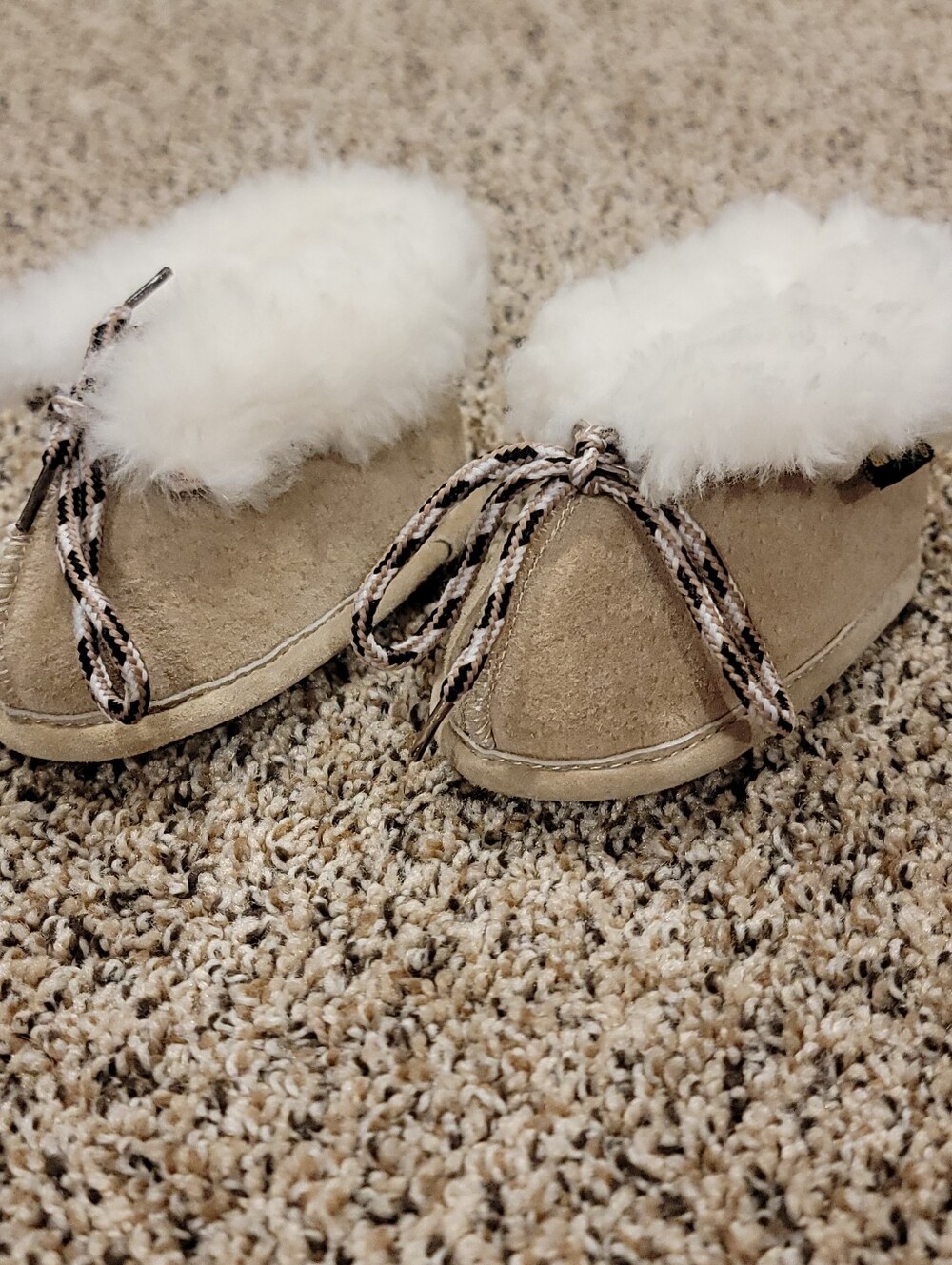 Shearling Moccasin Booties Infant Size Medium 7-12M Brown Suede Slippers Boots